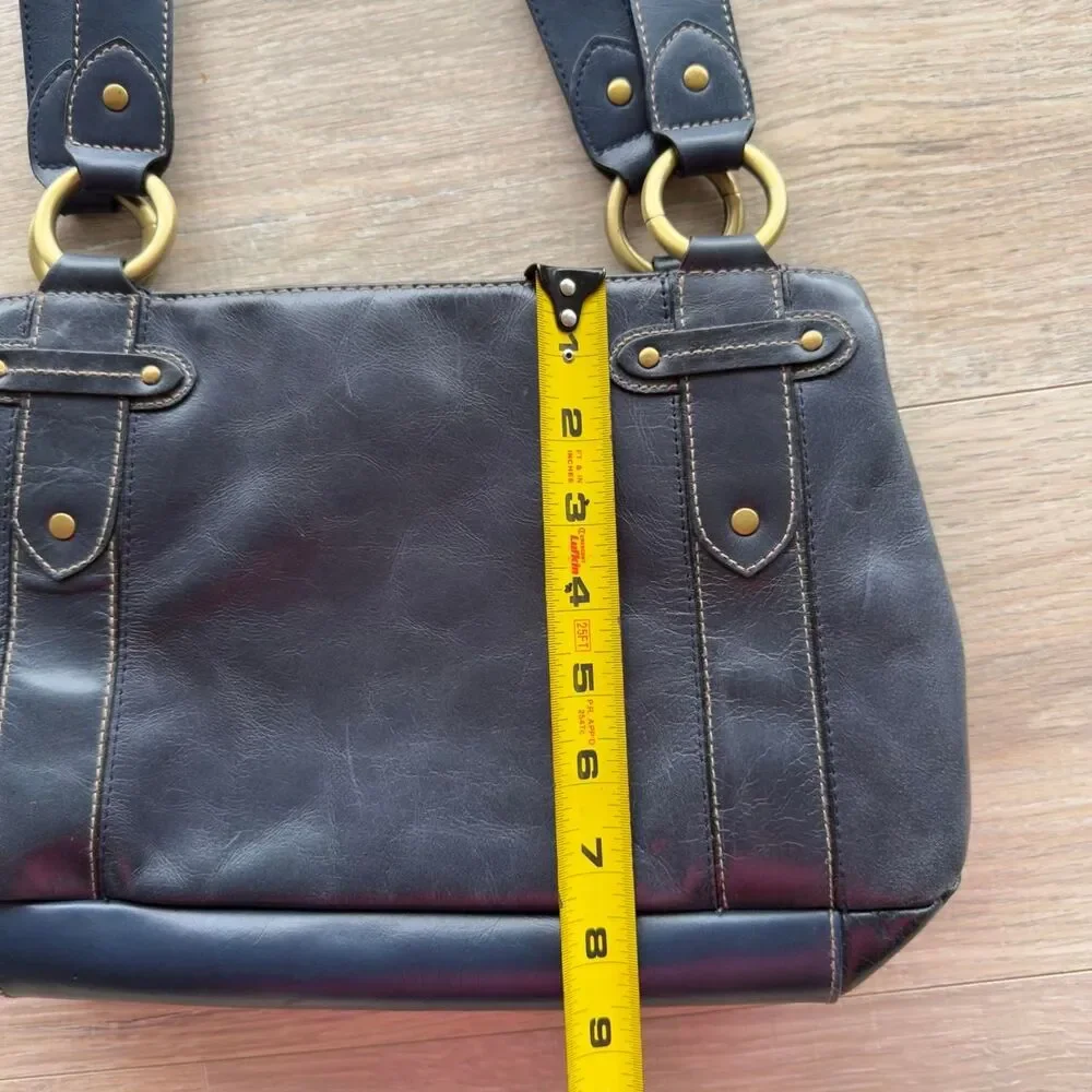 Worthington VTG Navy Leather Hobo Shoulder Handbag Purse Gold Hardware Y2K Boho